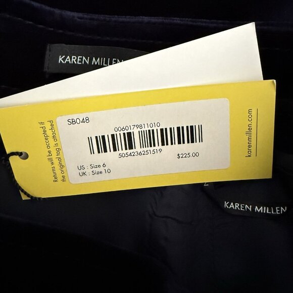 Karen Millen Tailored Velvet A-Line Skirt Button-Front Knee Navy Blue Sz 6 - Picture 4 of 7